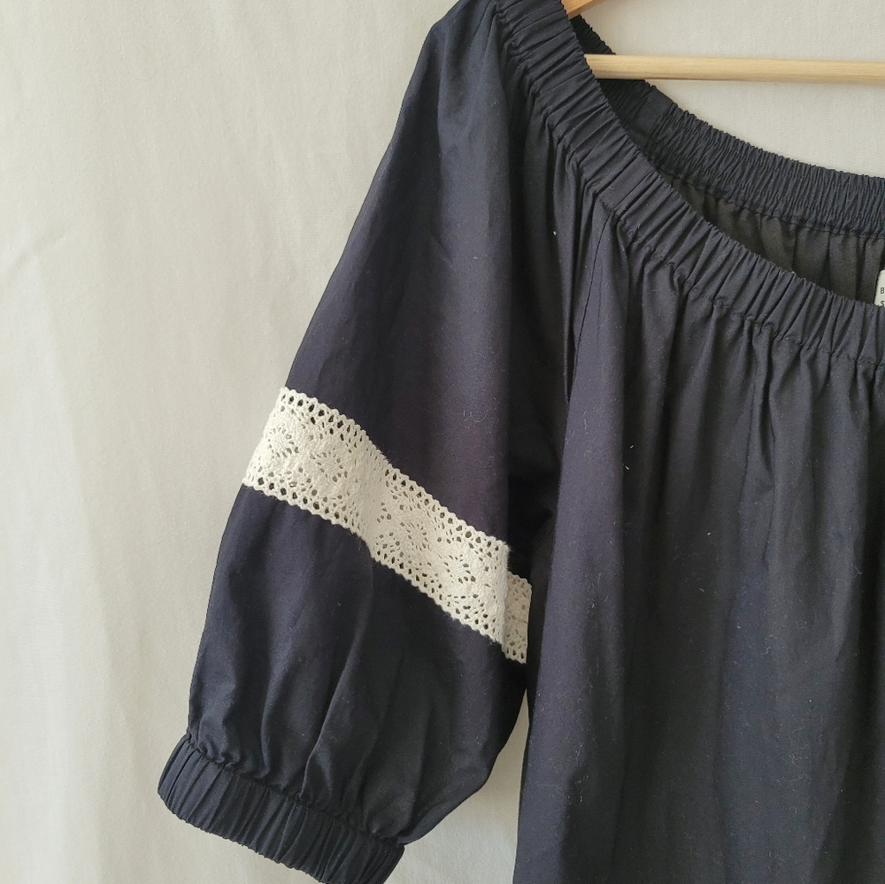 Kate Spade Cotton Off Shoulder Black Boho Cottage Core Dress - Picture 6 of 9